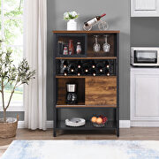 GH001 (Brown) Brown mix industrial wood and metal bar cabinet with wine rack