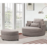 W389 (Gray) Swivel accent barrel modern gray sofa lounge club big round chair with storage ottoman