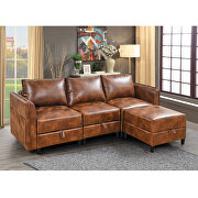 DG220 (Brown) Brown tech cloth modular l-shaped convertible sofa with reversible storage seat
