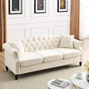 S220 (Beige) Beige velvet tufted chesterfield sofa with rolled arms and nailhead
