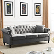 Gray velvet fabric tufted chesterfield sofa with rolled arms and nailhead main photo