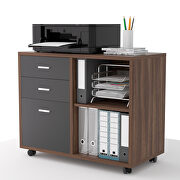 3 drawer mobile lateral filing cabinet in walnut and dark gray main photo