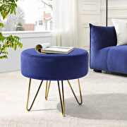 Dark blue and gold decorative round shaped ottoman with metal legs main photo