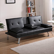 WY172 (Black) L Black leather multifunctional double folding sofa bed for office with coffee table