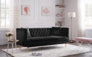 US05 (Black) Black velvet modern flat armrest three seat sofa with two throw pillows
