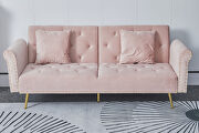 WY020 (Pink) Pink velvet nailhead sofa bed with throw pillow and midfoot
