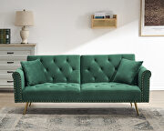 WY020 (Green) Green velvet nailhead sofa bed with throw pillow and midfoot