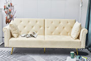 WY020 (Beige) Beige velvet nailhead sofa bed with throw pillow and midfoot