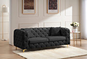Comfortable black velvet loveseat with two throw pillows main photo