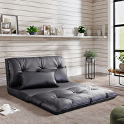 W064 (Black) Pu leather floor chair adjustable sofa bed lounge floor mattress lazy man couch with pillows
