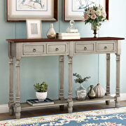 Antique gray console table with drawers and long shelf rectangular main photo