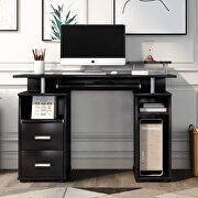 W093 (Black) Black home office computer desk with pull-out keyboard tray and drawers