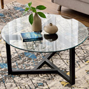 Round tempered glass top & sturdy espresso wood base coffee table main photo