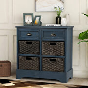 W193 (Navy) Antique navy rustic storage cabinet with two drawers and four classic rattan basket
