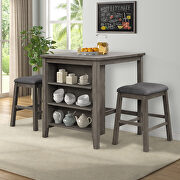 Dark gray 3 piece square dining table with padded stools main photo