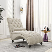 Beige linen button tufted chaise lounge chair main photo