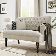 Beige linen textured fabric chesterfield settee button tufted scrolled arm loveseat