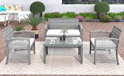 Gray rattan chair, sofa and table patio 4 piece set