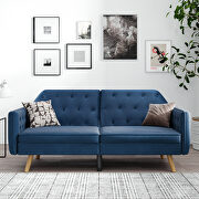 W198 (Blue) Blue velvet upholstered modern convertible folding futon lounge