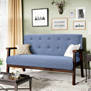 Modern solid loveseat sofa blue linen blend fabric 2-seat couch