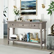 Gray wash wood classic retro style console table with three top drawers main photo