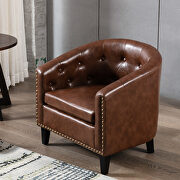 Dark brown pu leather tufted barrel chair main photo