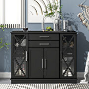 AAK28 (Black) Tempered glass large storage space adjustable shelves buffet in black