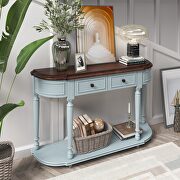 W282 (Cherry) Cherry/ antique blue retro circular curved design console table with open style shelf
