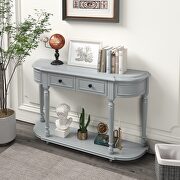 W282 (Gray) Gray wash retro circular curved design console table with open style shelf