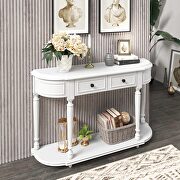 Antique white retro circular curved design console table with open style shelf main photo