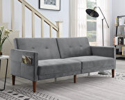 W853 (Gray) Gray velvet upholstered modern convertible folding futon sofa bed