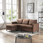 AAC 285 (Brown) Brown linen sectional sofa with handy side
