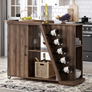 Kitchen island cart on wheels with adjustable shelf and 5 wine holders in brown main photo