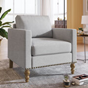 Light gray classic linen accent chair with bronze nailhead trim main photo