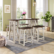 WF233 (Cream) Walnut and cream wood counter height 5-piece dining set: table with 4 stools