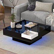 W613 (Black) Black modern minimalist design square coffee table with detachable tray and led