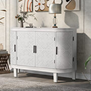 White wooden u-style accent storage cabinet with antique pattern doors main photo