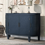 Navy blue wooden u-style accent storage cabinet with antique pattern doors main photo
