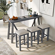 WF919 (Gray) Gray dining bar table set with 3 upholstered stools in cream