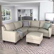 L080 (Beige) U_style 2 piece rivet beige linen-like fabric upholstered set with cushions
