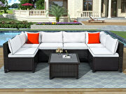 U-shape sectional outdoor furniture set w/ beige cushions