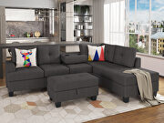 Dark gray l-shape sofa sectional matching storage ottoman and cup holders main photo
