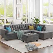 U-style gray fabric upholstery sectional sofa with storage ottoman