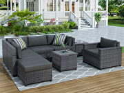 U_style 8-piece rattan sectional seating group with gray cushions main photo