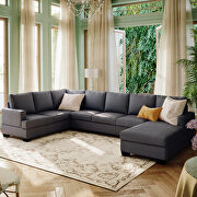 WY288 (Gray) Gray fabric u-style modern large sectional sofa with extra wide chaise
