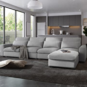 WY002 (Light Gray) Light gray linen u-style feather filled sectional sofa with reversible chaise