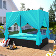 U_style outdoor patio wicker sunbed daybed with blue cushions and adjustable seats main photo