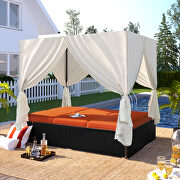 U_style outdoor patio wicker sunbed daybed with orange cushions and adjustable seats main photo