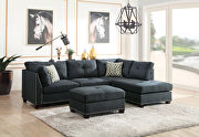 ID895 (Dark Blue) Dark blue linen sectional sofa and ottoman