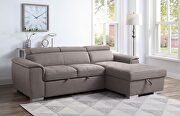 Light brown pu sleeper sectional sofa with storage main photo